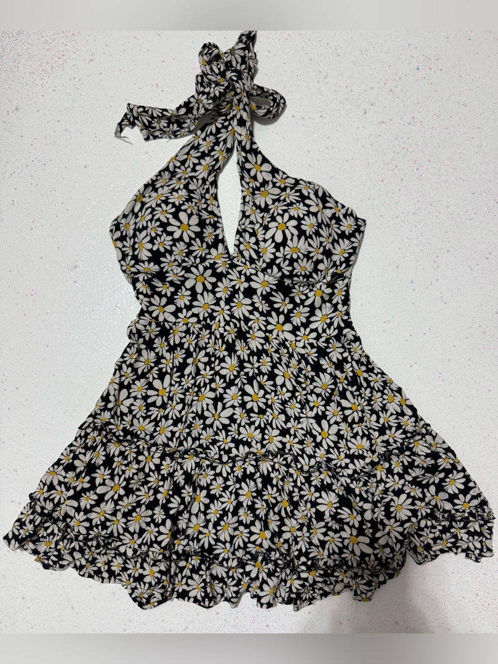 indulge Black Daisy Halter Mini Dress